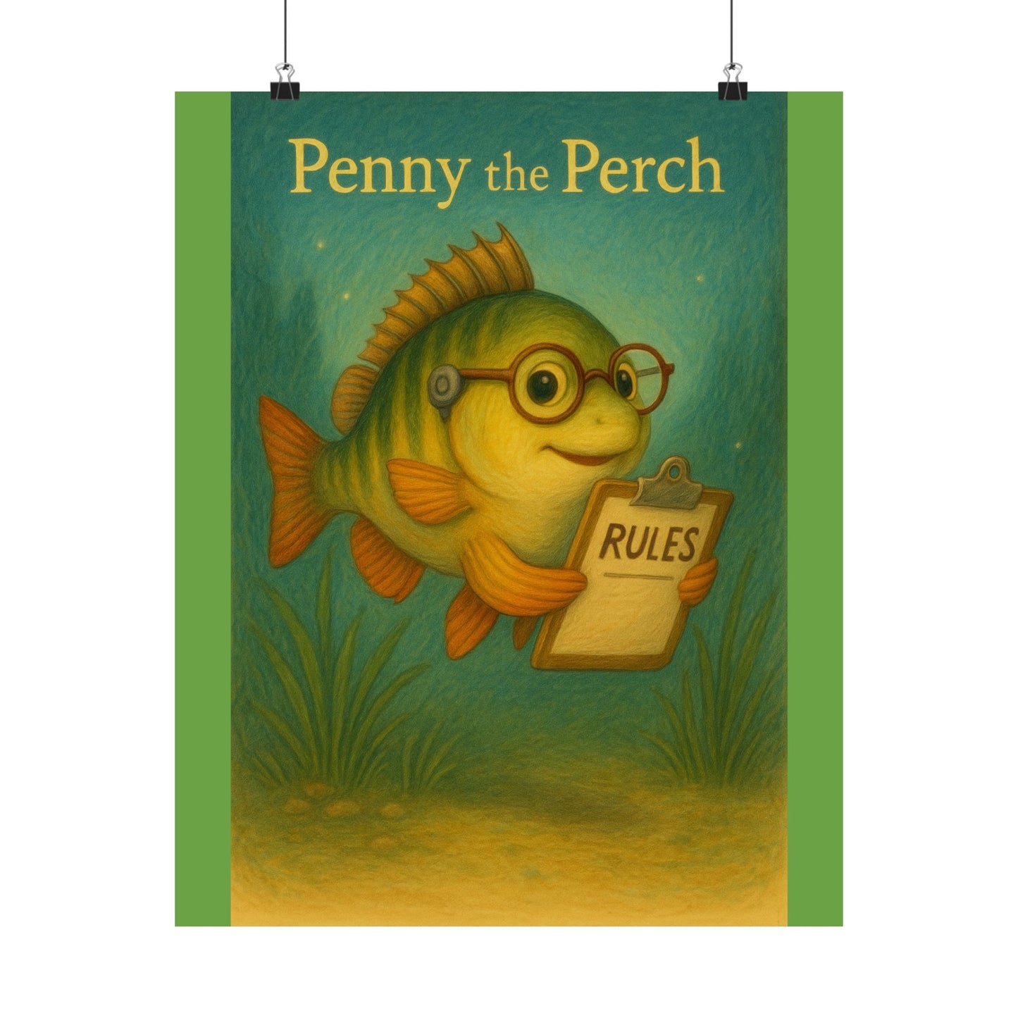 Cute Kids' Wall Art, Penny the Perch Poster, Playroom Decor, Fish Illustration, Educational Art for Kids' Room, Fun Nursery Decor