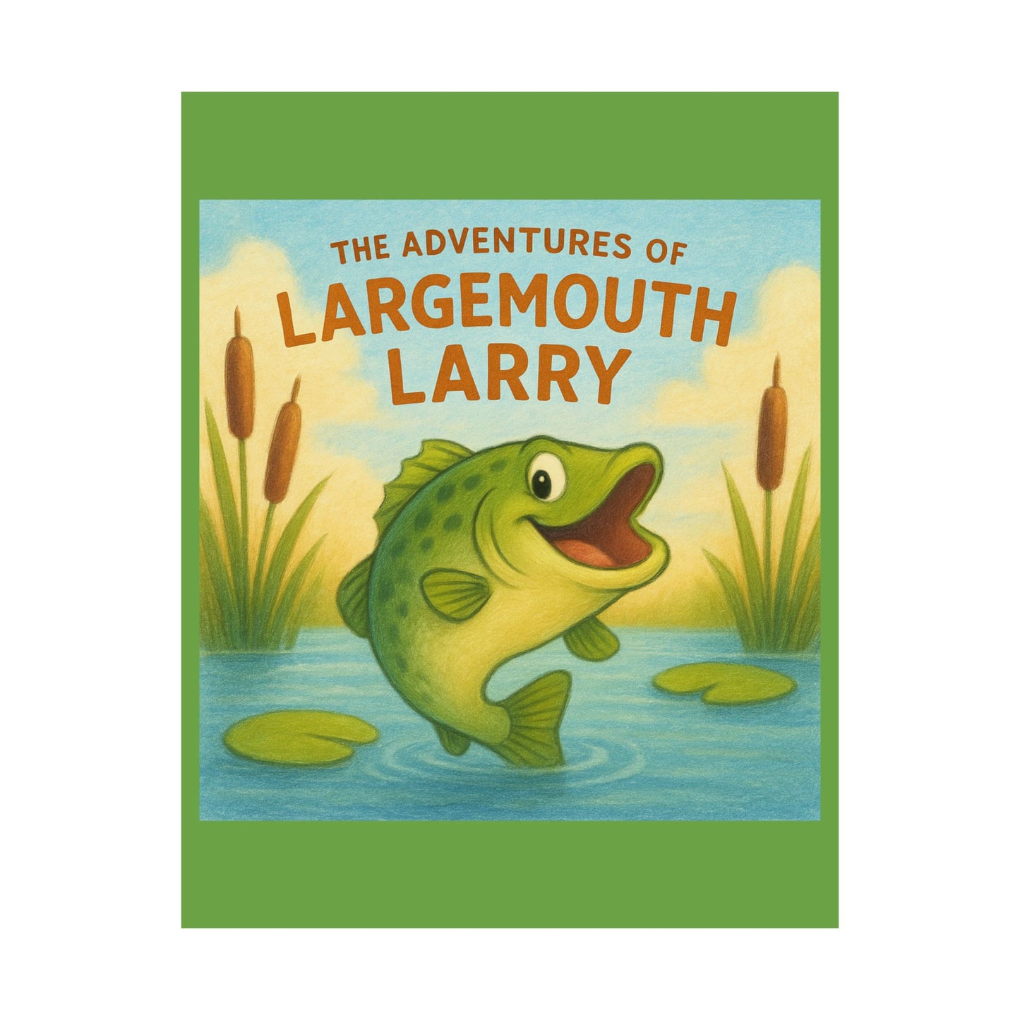 Largemouth Larry Poster, Kids Wall Art, Whimsical Decor, Nursery Artwork, Adventure Themed Print, Fishing Lover Gift