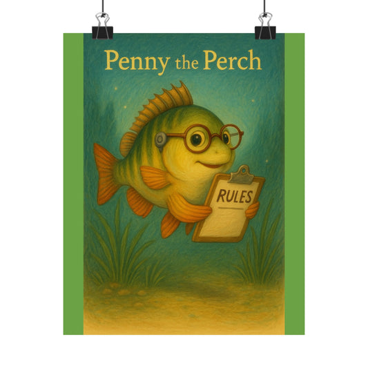 Cute Kids' Wall Art, Penny the Perch Poster, Playroom Decor, Fish Illustration, Educational Art for Kids' Room, Fun Nursery Decor