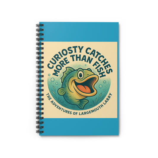 Curiosity Catches Notebook - Fun Fishing Journal, Gift for Fishermen, Aqua Blue Spiral Notepad, Angler's Diary, Creative Writing